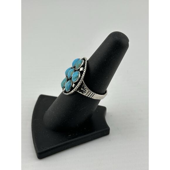 Vintage Silver 925 Turquoise Round Ring with 5mm Stones Size 7 Philippines - Picture 3 of 8